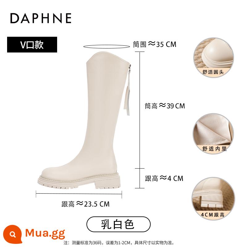 Giày Bốt Daphne Cho Nữ 2023 Mới Mùa Thu Đông Đế Dày Slim Giày Bốt Pháp Giày Cao Cổ Màu Trắng Giày Đi Xe Đạp - Màu trắng nhạt [kiểu miệng chữ V] [gót cao 4cm]