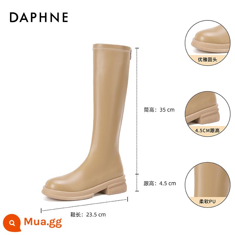 Giày bốt ngắn Daphne cho nữ 2023 giày mới dành cho nữ trong mùa thu đông Giày bốt Martin màu đen đa năng Giày bốt Chelsea kiểu Pháp dành cho nữ - Màu trà sữa [Ống dài] [Chiều cao gót 4,5CM]