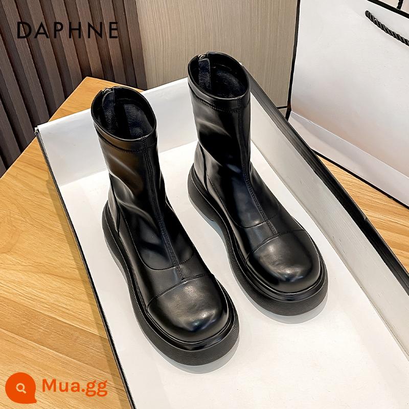 Giày bốt ngắn Daphne Chelsea 2023 giày bốt đơn mùa xuân thu mới của Anh da mềm bốt mỏng giày bốt Martin đế dày dành cho nữ - Đen [lớp lót đơn bằng da mềm] 624011