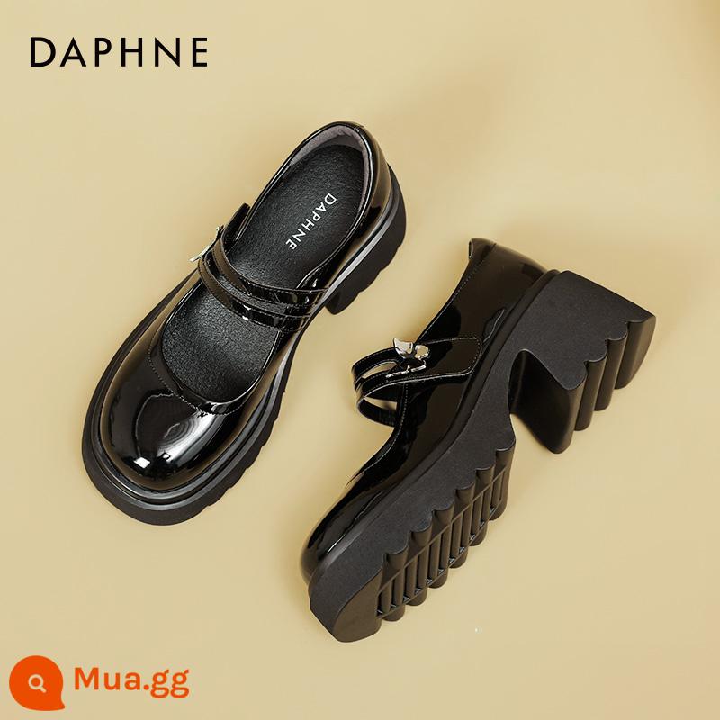 Giày Nữ Daphne Mary Jane 2023 Mới Đầu Vuông Miệng Dẹt Giày Cao Gót Retro Nhỏ Giày Da Gót Dày Giày Đơn Nữ - Đen [Giày cao gót quai đôi Mary Jane]