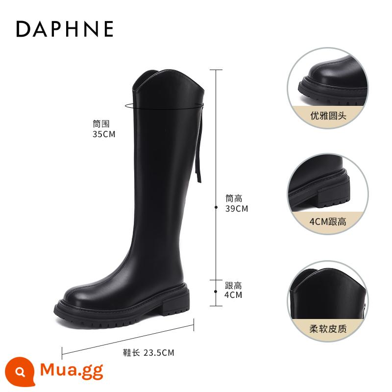 Giày bốt đi xe đạp miệng chữ V đế dày Daphne dành cho nữ 2023 mới mùa thu Giày bốt nữ mỏng gót dày dành cho người nhỏ Giày tăng chiều cao - Chiều cao gót màu đen-4CM [kiểu dáng cổ điển thông thường]