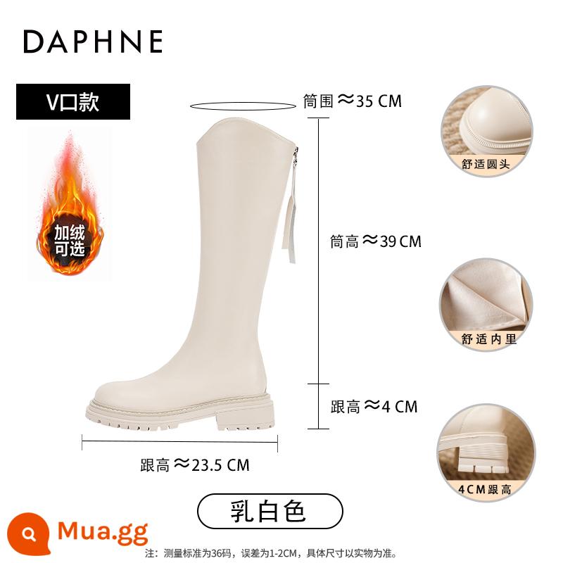 Giày Bốt Daphne Cho Nữ 2023 Mới Mùa Thu Đông Đế Dày Slim Giày Bốt Pháp Giày Cao Cổ Màu Trắng Giày Đi Xe Đạp - Màu trắng nhạt [V-mouth plus nhung] [Nhung mỏng]