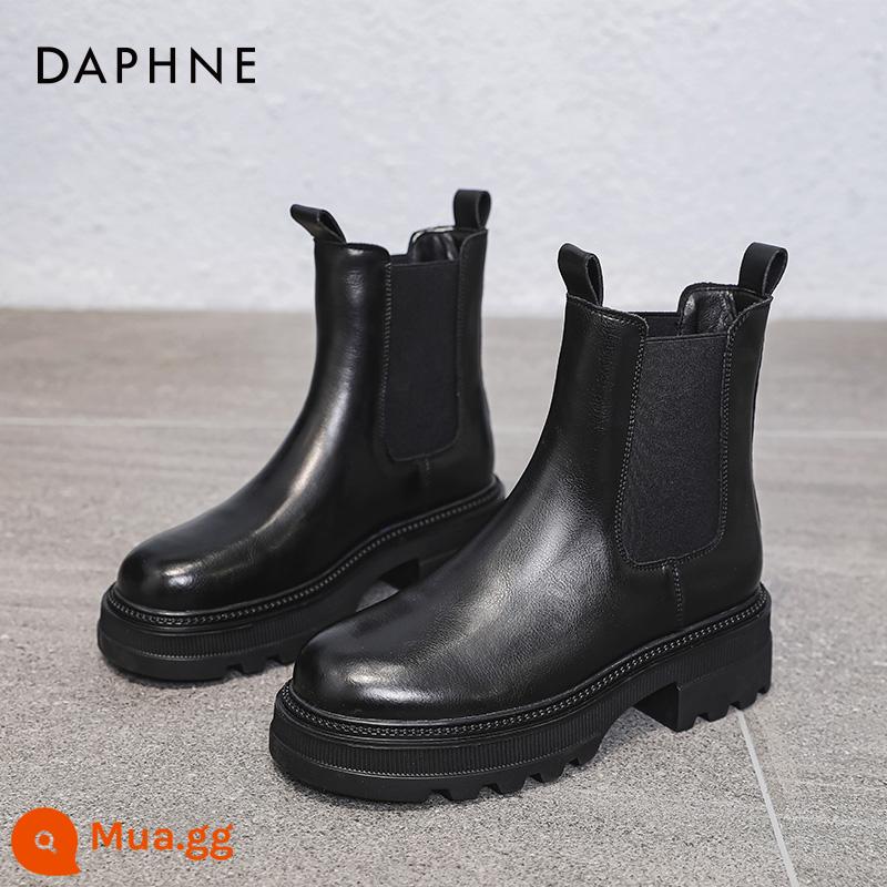 Giày bốt ngắn đế dày Daphne dành cho nữ 2023 Giày bốt mới mùa thu đông Giày bốt Martin mỏng Giày bốt đến mắt cá chân Giày bốt mỏng đến mắt cá chân của Pháp dành cho nữ - Đen [ống ngắn 15CM]