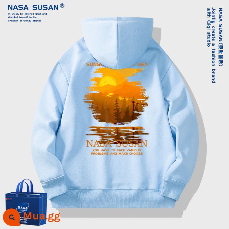 NASA Co -Branded Sunset Boys Boys Autumn and Winter cộng với nhung dày đặc lỏng lẻo mặc áo khoác áo choàng bình thường - Phong cách xuân thu xanh da trời