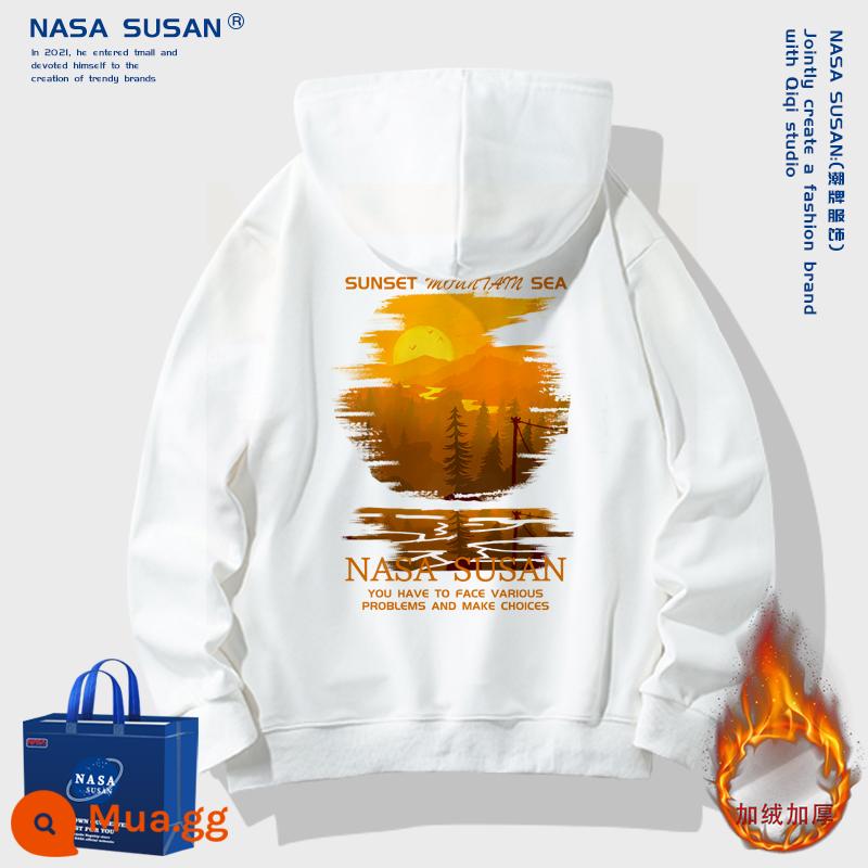 NASA Co -Branded Sunset Boys Boys Autumn and Winter cộng với nhung dày đặc lỏng lẻo mặc áo khoác áo choàng bình thường - Trắng cộng với nhung