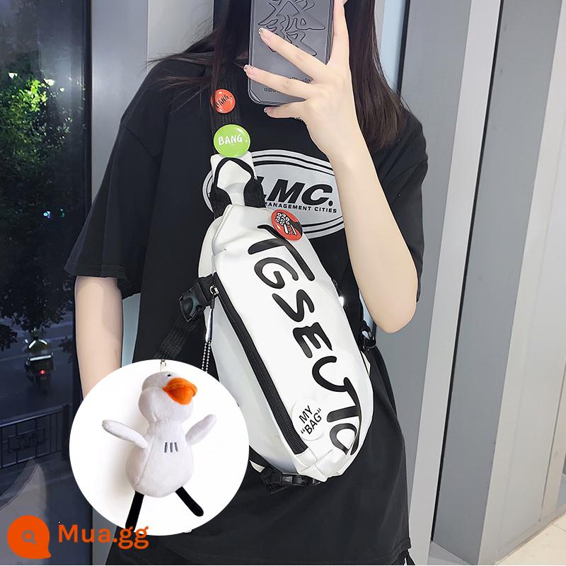 Túi Messenger nam hợp thời trang sức chứa lớn hợp thời trang thương hiệu lớn thể thao giải trí túi đeo vai túi đeo ngực nữ túi điện thoại di động nam cỡ lớn - [Không thấm nước] Trắng + Vịt Come on (thu thập để nhận huy hiệu)