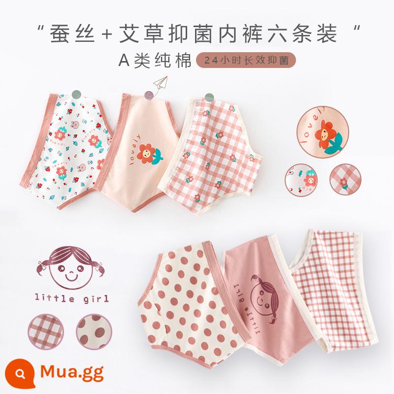 Quần lót bé gái cotton nguyên chất boxer Phong cách năm mới bé gái quần đùi tam giác bé trung và lớn trẻ em năm con thỏ quần đỏ - Smiley+Sunflower#Kháng khuẩn đáy quần Tam giác 6 gói