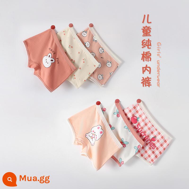 Quần lót bé gái cotton nguyên chất boxer Phong cách năm mới bé gái quần đùi tam giác bé trung và lớn trẻ em năm con thỏ quần đỏ - Thỏ cà phê + Thỏ bánh quy #Dệt quần kháng khuẩn góc phẳng 6 gói