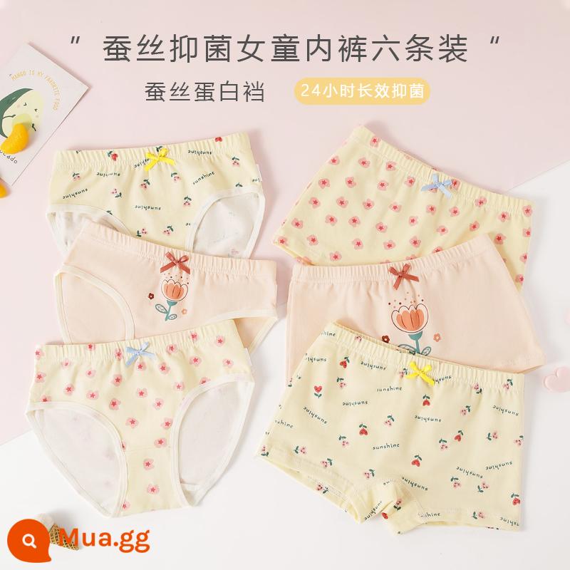 Quần lót bé gái cotton nguyên chất boxer Phong cách năm mới bé gái quần đùi tam giác bé trung và lớn trẻ em năm con thỏ quần đỏ - Hoa Nhỏ Ba Bốn Góc 6 Gói [Sản Phẩm Mới Nâng Cấp Kháng Khuẩn]