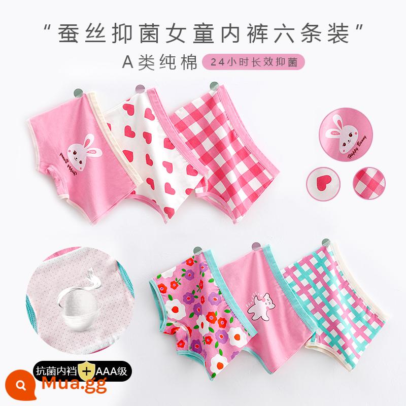 Quần lót bé gái cotton nguyên chất boxer Phong cách năm mới bé gái quần đùi tam giác bé trung và lớn trẻ em năm con thỏ quần đỏ - Thỏ Yêu + Bé Hạnh Phúc # Kháng Khuẩn Đáy Quần Vuông 6 Gói