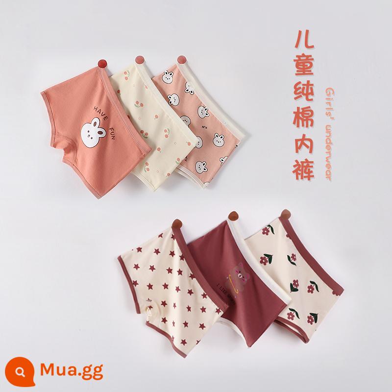 Quần lót bé gái cotton nguyên chất boxer Phong cách năm mới bé gái quần đùi tam giác bé trung và lớn trẻ em năm con thỏ quần đỏ - Cà phê Thỏ+Gấu thể thao#Dệt quần kháng khuẩn góc phẳng 6 gói