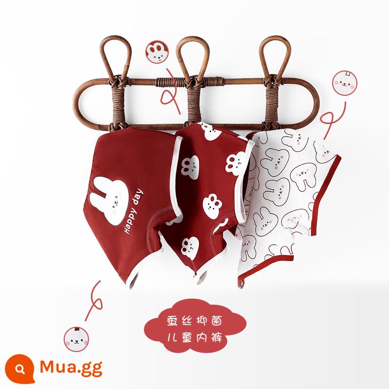 Quần lót bé gái cotton nguyên chất boxer Phong cách năm mới bé gái quần đùi tam giác bé trung và lớn trẻ em năm con thỏ quần đỏ - Đầy Phước Lành 3 gói góc vuông [sản phẩm mới nâng cấp kháng khuẩn]