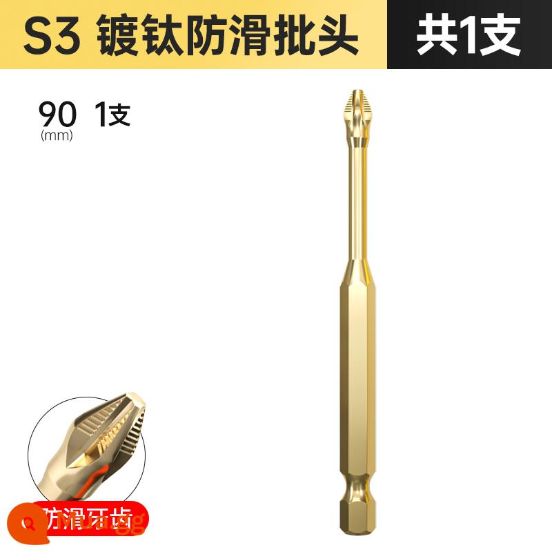 S3 Titanium-Mạ Chống Trơn Trượt Bit Chống Va Đập Từ Tính Mạnh Điện Đầu Chữ Thập Bằng Khí Nén Tua Vít Nam Châm Bit dụng Cụ - Mũi chống trượt phủ titan S3 90L 1 gói