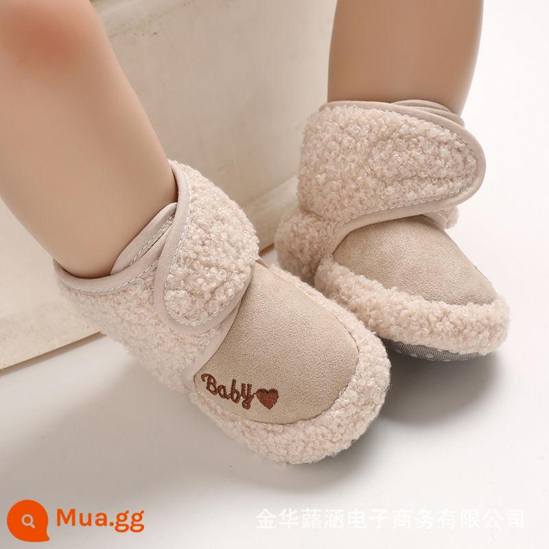 Giày tập đi cho bé từ 0 đến 1 tuổi Giày cotton đế mềm Velcro ấm áp và dày nhung mùa đông ủng chống rơi - Khaki Velcro (nhung và dày)