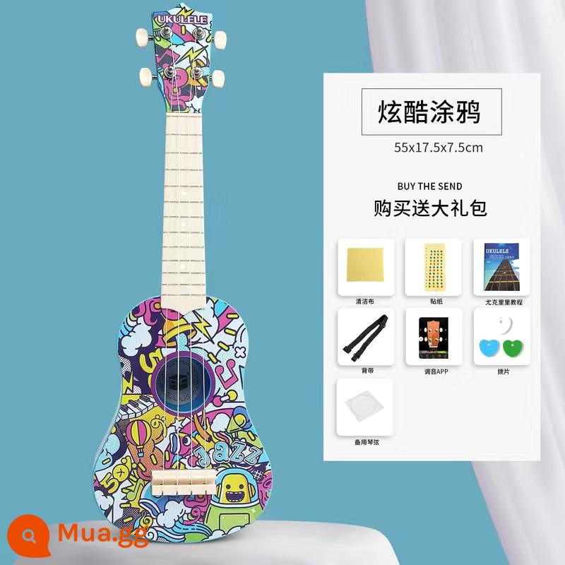 Đàn Ukulele đơn người mới bắt đầu học sinh nam và nữ người lớn trẻ em người mới tự học đàn guitar nhỏ 23 inch 21 inch - Màu graffiti + gói quà tặng [video giảng dạy miễn phí]