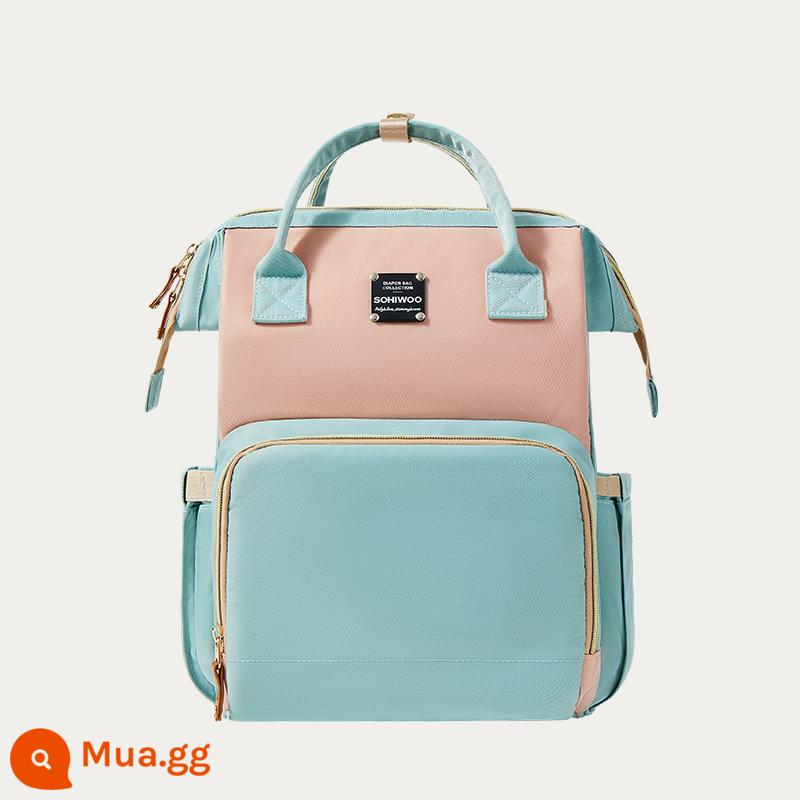 Sohiwoo Mommy Bag 2022 Mới Tay Mới Tay -in -Child, túi mẹ đa chức năng ra khỏi ba lô - Bột màu xanh dung tích lớn [20L]