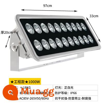 Đèn pha LED chống thấm nước ngoài trời công nghiệp và khai thác mỏ chiếu sáng sân bóng đá quảng trường công trường xây dựng biển siêu sáng cần cẩu tháp ao cá đèn pha - Ánh sáng trắng 1000W [Bảo hành 5 năm cho chip Osram] Chống mưa, có giải pháp