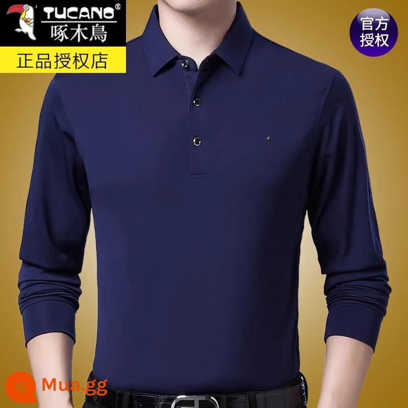 Áo thun dài tay cotton nguyên chất thương hiệu Woodpecker dành cho nam mùa xuân thu 2023 dành cho nam giới trung niên và người lớn tuổi mùa thu đông đáy áo sơ mi POLO Plus nhung - P18 Thượng Thanh