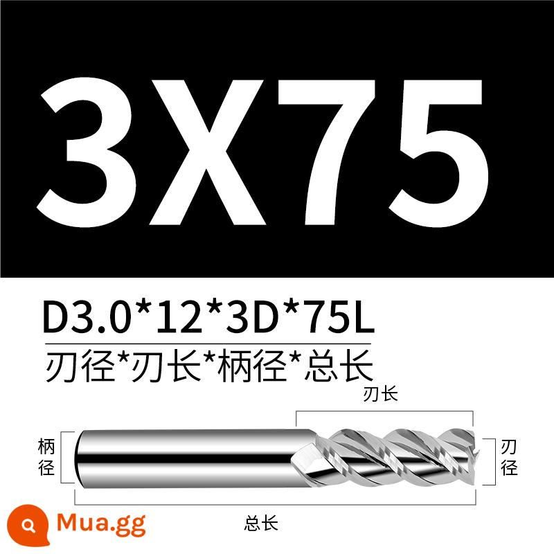 Dao phay hợp kim nhôm có độ bóng cao 60 độ Dao phay bằng nhôm 3 cạnh cứng đặc biệt CNC Công cụ CNC mở rộng bằng thép vonfram - D3.0*12*3D*75