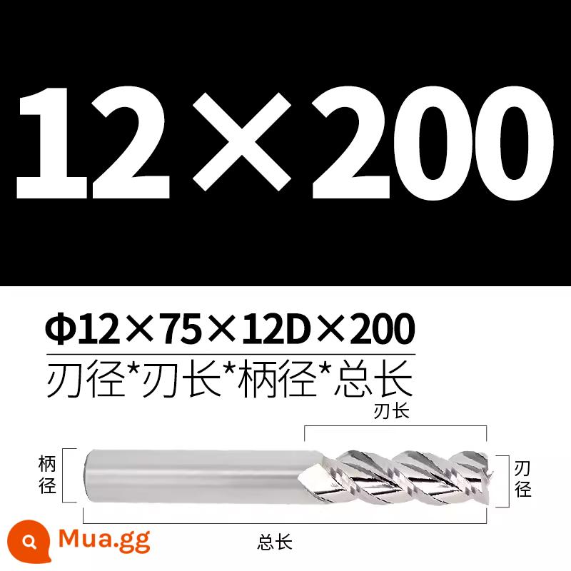 Dao phay hợp kim nhôm có độ bóng cao 60 độ Dao phay bằng nhôm 3 cạnh cứng đặc biệt CNC Công cụ CNC mở rộng bằng thép vonfram - D12*75*12D*200