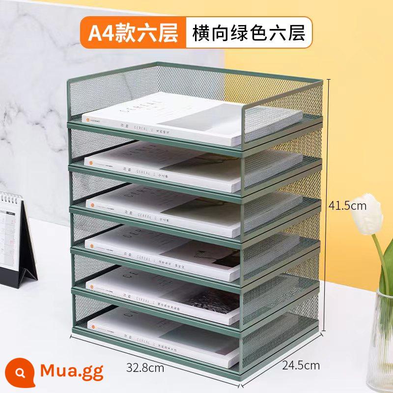 A3A4 để bàn giá tập tin khung tập tin kim loại văn phòng lưu trữ lớp giá sắt nhiều lớp giá thư mục hộp lưu trữ giá sách tập tin văn phòng giá sách tập tin văn phòng vật tư văn phòng phẩm kệ Daquan - Giá đỡ kết hợp sáu tầng nằm ngang Meranti Green A4 mới được nâng cấp