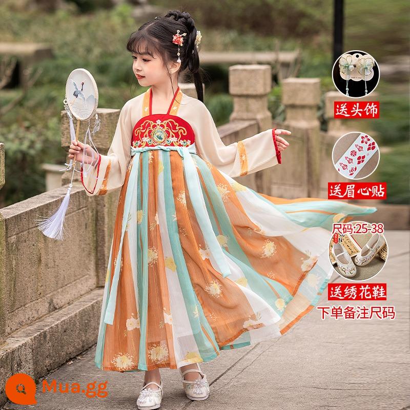 Hanfu Bé Trai Và Bé Gái Trang Phục Cổ Xưa 2023 Đồng Phục Học Sinh Trung Quốc Mới Cho Trẻ Em Trang Phục Biểu Diễn Tết Trung Thu Phong Cách Cổ Xưa Bộ Đồ Mùa Thu Siêu Cổ Tích - Ranhua-áo dài + giày nữ (vui lòng ghi chú kích thước khi đặt hàng)