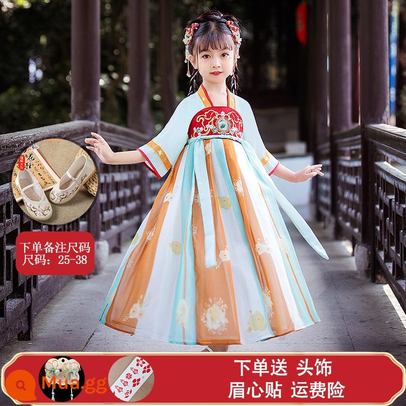 Hanfu Bé Trai Và Bé Gái Trang Phục Cổ Xưa 2023 Đồng Phục Học Sinh Trung Quốc Mới Cho Trẻ Em Trang Phục Biểu Diễn Tết Trung Thu Phong Cách Cổ Xưa Bộ Đồ Mùa Thu Siêu Cổ Tích - Giày + giày ngắn tay màu xanh lam cho nữ Ranhua (vui lòng ghi chú kích thước khi đặt hàng)