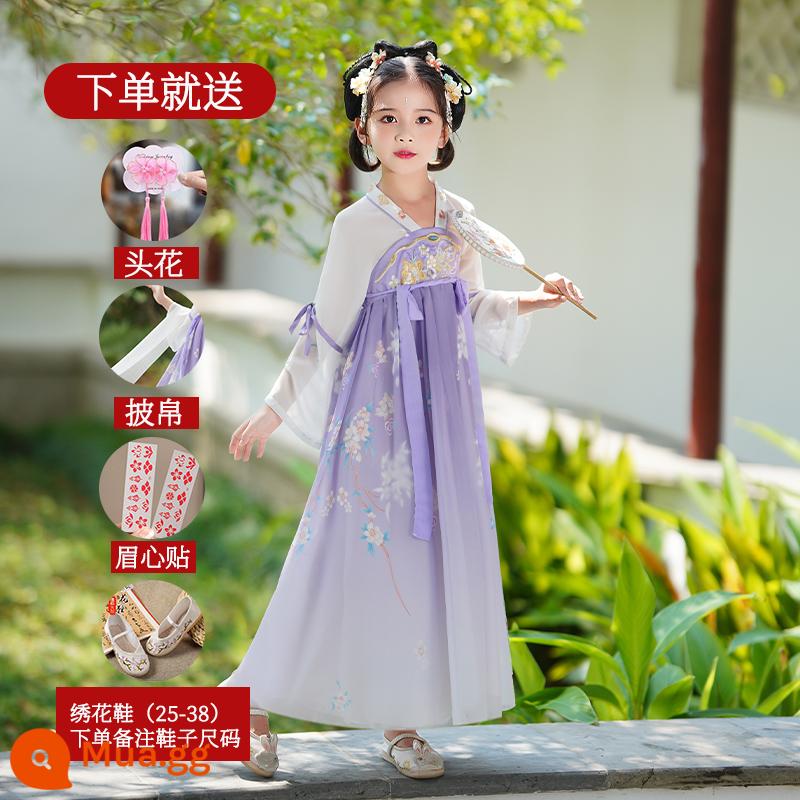 Hanfu Bé Trai Và Bé Gái Trang Phục Cổ Xưa 2023 Đồng Phục Học Sinh Trung Quốc Mới Cho Trẻ Em Trang Phục Biểu Diễn Tết Trung Thu Phong Cách Cổ Xưa Bộ Đồ Mùa Thu Siêu Cổ Tích - Ziyun-tay dài nữ [khăn choàng + phụ kiện miễn phí] + giày (ghi chú kích thước khi đặt hàng)