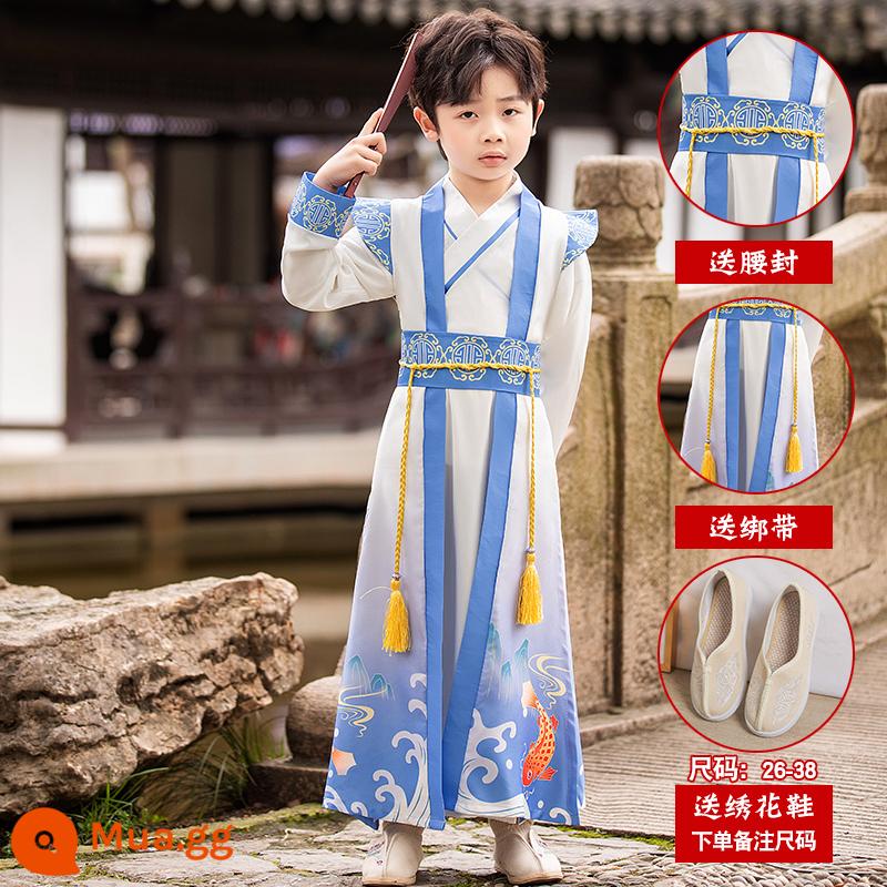 Hanfu Bé Trai Và Bé Gái Trang Phục Cổ Xưa 2023 Đồng Phục Học Sinh Trung Quốc Mới Cho Trẻ Em Trang Phục Biểu Diễn Tết Trung Thu Phong Cách Cổ Xưa Bộ Đồ Mùa Thu Siêu Cổ Tích - Áo dài nam Lingyun (có quai + đai) + giày (ghi chú size khi đặt hàng)