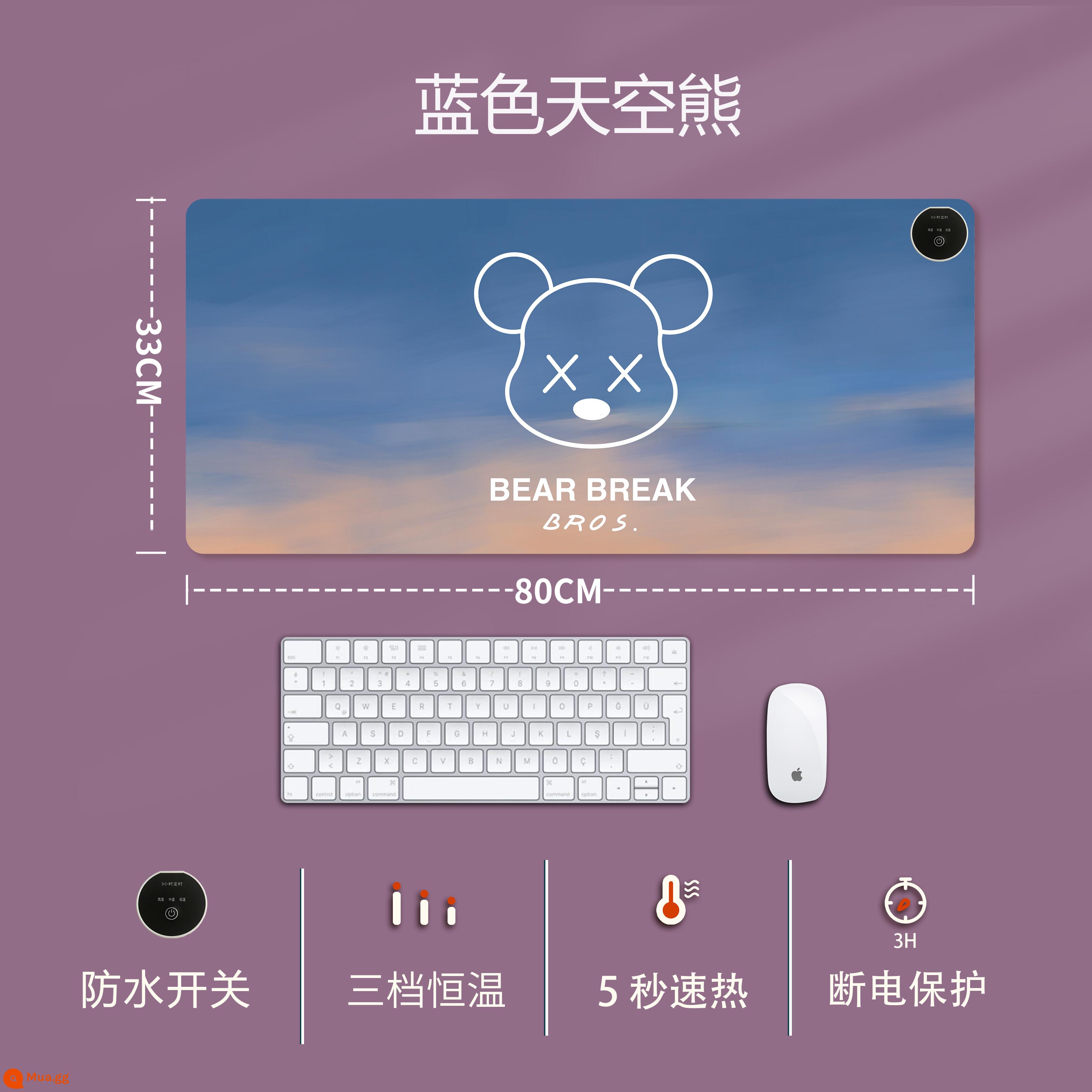 Tấm lót chuột có sưởi cực lớn, tấm sưởi ấm bàn, tấm sưởi ấm để bàn, tấm viết cho học sinh, tấm sưởi ấm bằng điện, tấm sưởi tay mùa đông - Mẫu Nút Cực Lớn [80x33cm] Blue Sky Bear