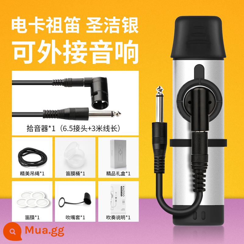 Metal kazoo saxophone chơi nhạc cụ kazoo cao cấp chuyên nghiệp nhập khẩu dành cho trẻ em mà không cần học - Kèn kazoo điện [bạc thánh] có thể kết nối với loa