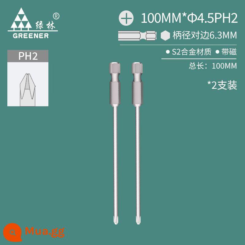 Rừng Xanh Một Từ Bit Bit Từ Tính Mạnh Độ Cứng Cao Khí Nén Từ Điện Tua Vít Máy Khoan Điện Bộ Tua Vít - Gói gồm hai mảnh, 100MMx4,5x[PH2]