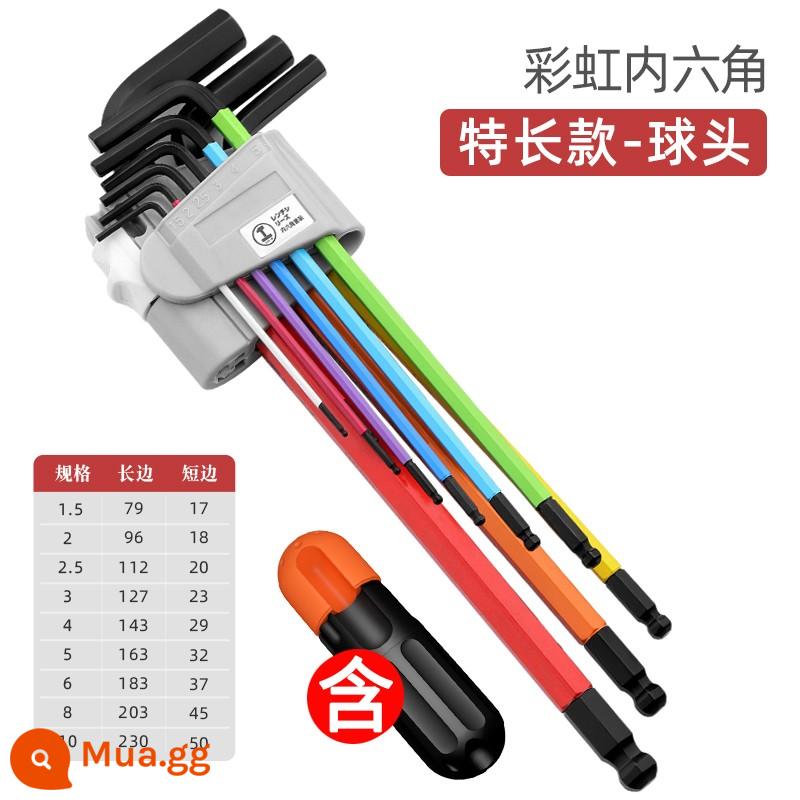 Rừng xanh cầu vồng bên trong cờ lê lục giác tua vít lục giác bộ hoa mận 6 góc thìa lục giác lục giác dụng cụ lục giác - Bộ 9 đầu bi dài đặc biệt Aurora + thanh trợ lực