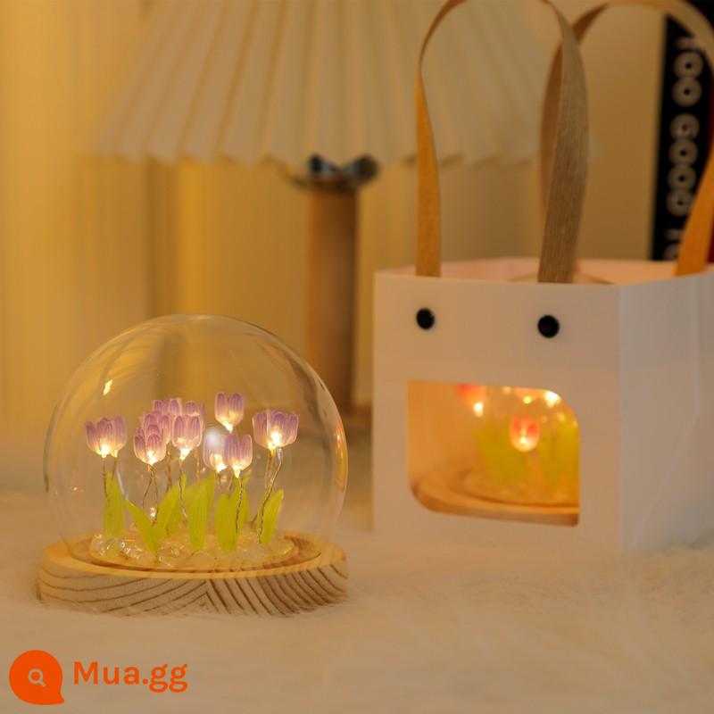 Đèn ngủ hoa tulip handmade DIY bó hoa quà tặng sinh nhật cho bé gái cao cấp người bạn thân nhất Ngày Phụ Nữ - Gói vật liệu tự làm màu tím 9 bông hoa [loại pin] túi quà