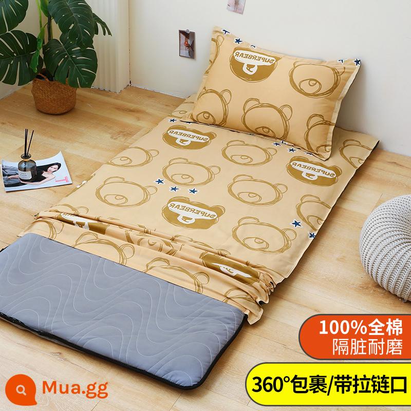 Áo Nệm Cotton Nguyên Chất Vỏ Chăn Ký Túc Xá Sinh Viên Đơn 90X200 Nệm Vỏ Chăn 190 Bọc Nệm Trọn Gói 0.9 - gấu đẹp trai