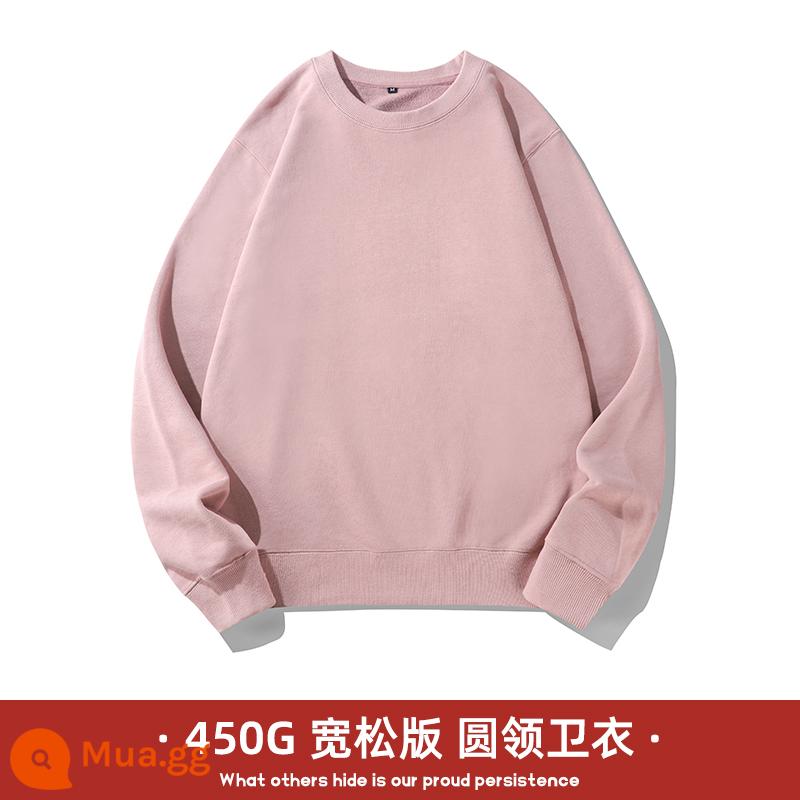 Áo Len In Hình Tự Logo Cổ Tròn Nguyên Chất Cotton Rời Lớp Đồng Phục Hạng Nặng Làm Đảng Quần Áo Dài Tay In Hình - bụi hồng