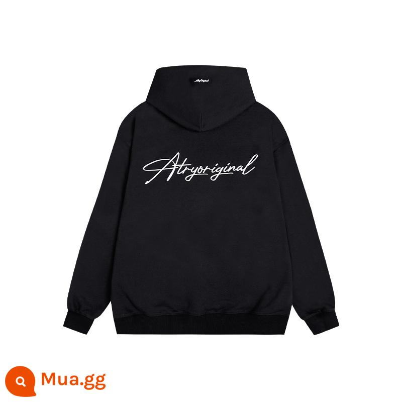 Áo nỉ có mũ trùm đầu thêu logo ATRY, áo hoodie dài tay dài tay dành cho cặp đôi đường phố hạng nặng của Mỹ mùa thu - đen