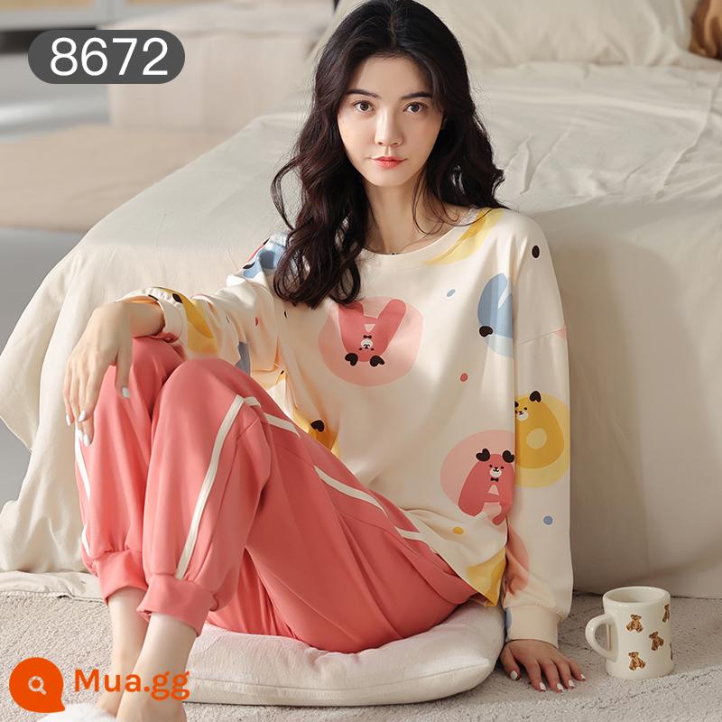 Bộ đồ ngủ Catman nữ cotton xuân thu quần dài tay có thể mặc bên ngoài Bộ đồ mặc ở nhà 100% cotton phong cách mới 2023 - Heo Mai Hồng [bộ đồ dài tay 100% cotton]