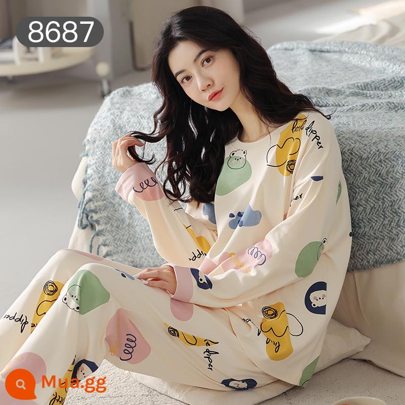 Bộ đồ ngủ Catman nữ cotton xuân thu quần dài tay có thể mặc bên ngoài Bộ đồ mặc ở nhà 100% cotton phong cách mới 2023 - Ngây thơ [bộ đồ dài tay 100% cotton]