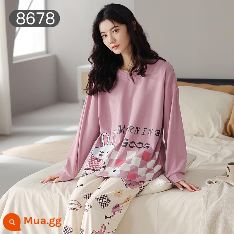 Bộ đồ ngủ Catman nữ cotton xuân thu quần dài tay có thể mặc bên ngoài Bộ đồ mặc ở nhà 100% cotton phong cách mới 2023 - Miffy tím [bộ đồ dài tay 100% cotton]