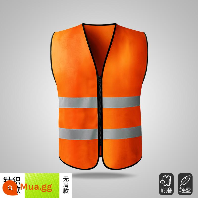 Áo vest an toàn phản quang quần áo giao thông công trường xây dựng vest vệ sinh huỳnh quang quần áo làm việc công nhân Huang Xiaxia nam tùy chỉnh - Kiểu không vai - đỏ cam