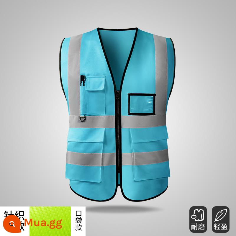 Áo vest an toàn phản quang quần áo giao thông công trường xây dựng vest vệ sinh huỳnh quang quần áo làm việc công nhân Huang Xiaxia nam tùy chỉnh - Kiểu túi--màu xanh nhạt