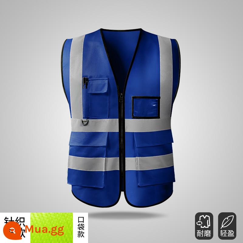 Áo vest an toàn phản quang quần áo giao thông công trường xây dựng vest vệ sinh huỳnh quang quần áo làm việc công nhân Huang Xiaxia nam tùy chỉnh - Kiểu túi - màu xanh đậm