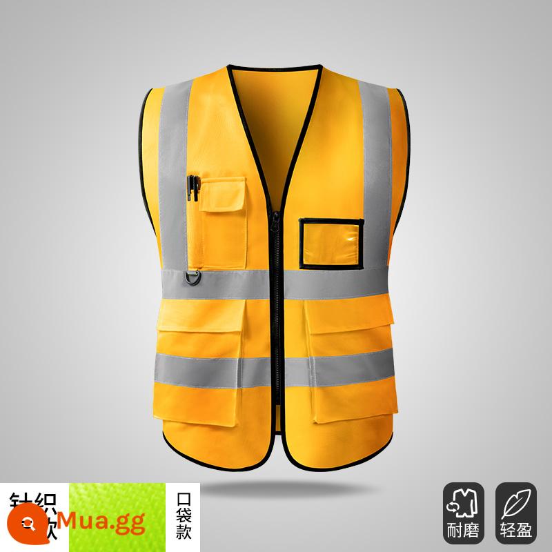 Áo vest an toàn phản quang quần áo giao thông công trường xây dựng vest vệ sinh huỳnh quang quần áo làm việc công nhân Huang Xiaxia nam tùy chỉnh - Kiểu túi - vàng vàng