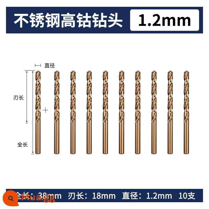 Mũi khoan xoắn chứa coban, mũi khoan có độ cứng cao, mũi khoan chuyên dụng để khoan sắt tấm thép không gỉ 304, mũi khoan rôto hợp kim - 1,2MM (mười miếng)