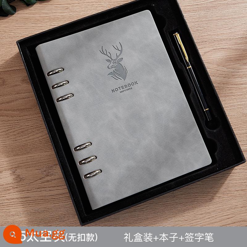 Sổ rời a5 sổ ghi chép siêu dày đơn giản trong gió kỳ thi tuyển sinh sau đại học b5 notepad văn phòng kinh doanh công việc có thể tháo rời sổ ghi chép hội nghị nhật ký nghệ thuật sinh viên đại học logo có thể in tùy chỉnh - A5 xám-không khóa [sách+hộp quà+bút kim loại]