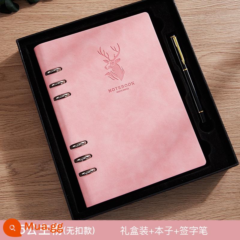 Sổ rời a5 sổ ghi chép siêu dày đơn giản trong gió kỳ thi tuyển sinh sau đại học b5 notepad văn phòng kinh doanh công việc có thể tháo rời sổ ghi chép hội nghị nhật ký nghệ thuật sinh viên đại học logo có thể in tùy chỉnh - A5 hồng không khóa [sách+hộp quà+bút kim loại]