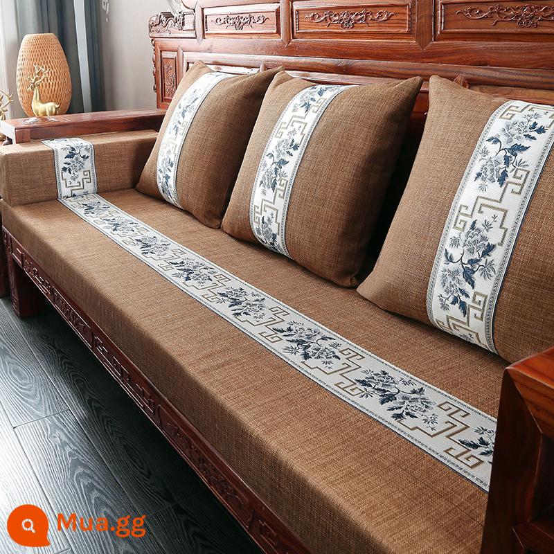 Đệm sofa bằng gỗ rắn đệm dày đệm mùa đông - Màu gai dầu xanh và trắng