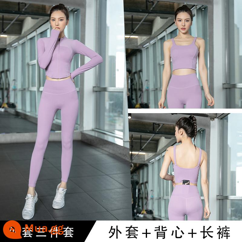 LULU Yoga Quần áo Huấn luyện Pilate Set Nữ 2022 MỚI VESS MỚI VID LOUDEVED RUNTER SITS - Áo khoác tím + vest tím + quần tím