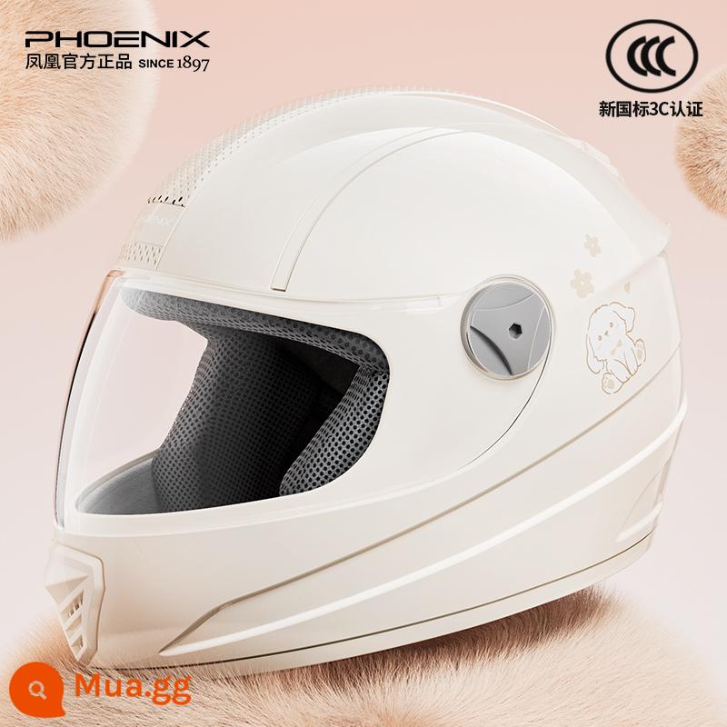 Phoenix 3C chứng nhận xe điện mũ bảo hiểm mùa đông nữ ấm áp bao gồm tất cả mũ bảo hiểm xe máy mũ bảo hiểm đầy đủ - Chó trắng [HD chống sương mù]